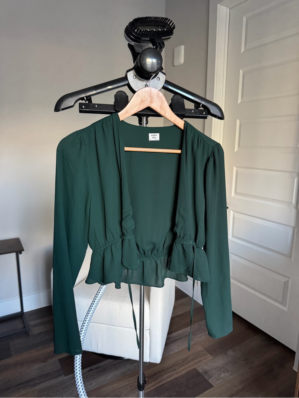 Sunday Best Forest Green Ruffled Tie-Front Blouse